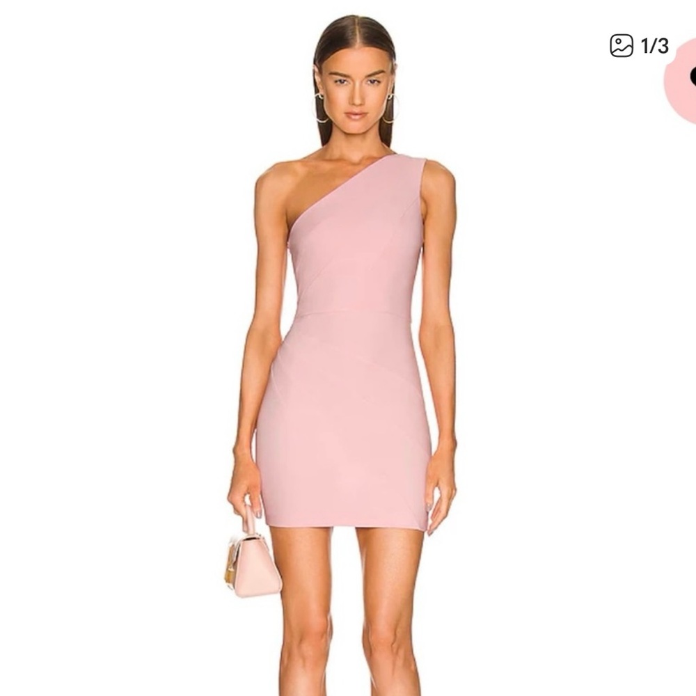 Michael Costello x Revolve Ava One Shoulder light pink Mini Dress